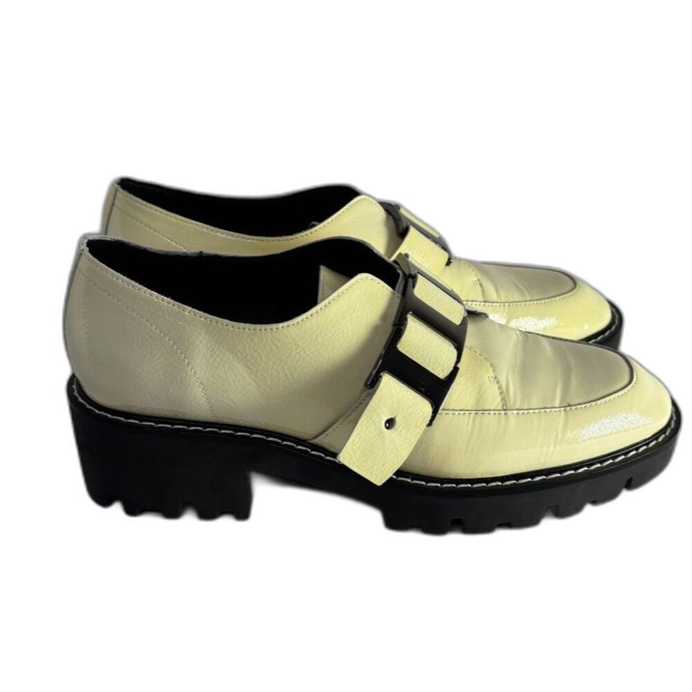 Donald J. Pliner Eames Off White Patent Leather Buckle Platform Loafer Shoes